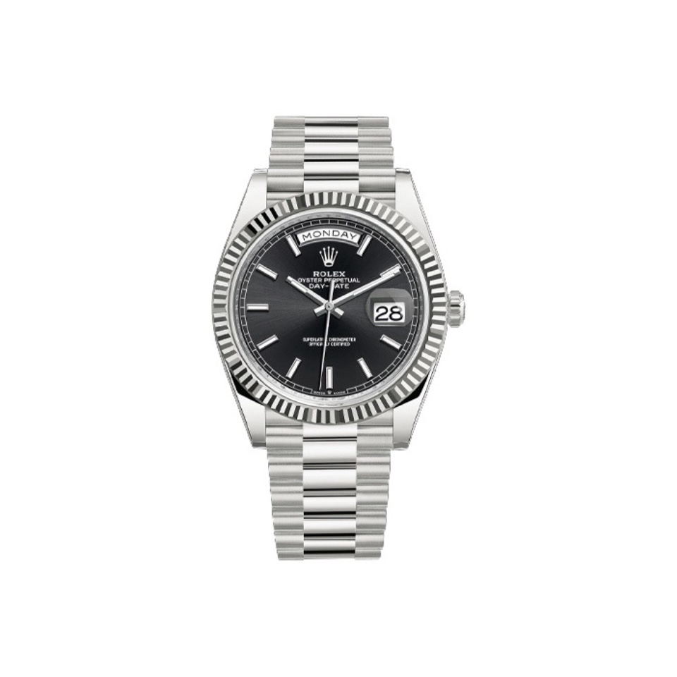 Day-Date 40 Bright black Oyster, 40 mm, white gold