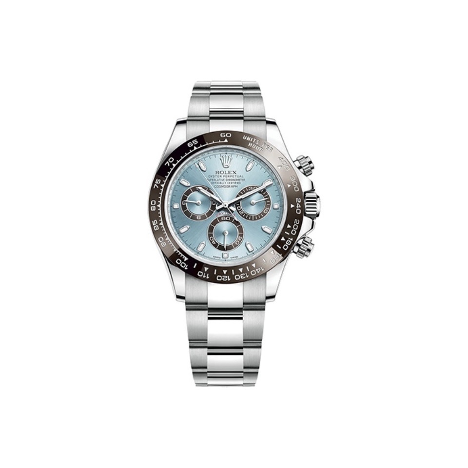 Cosmograph Daytona Ice blue, chestnut brown counter rings Oyster, 40 mm, platinum