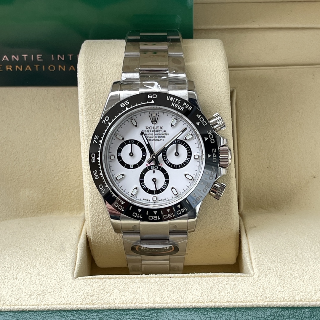 Cosmograph Daytona White,black counter rings Oyster, 40 mm, Oystersteel