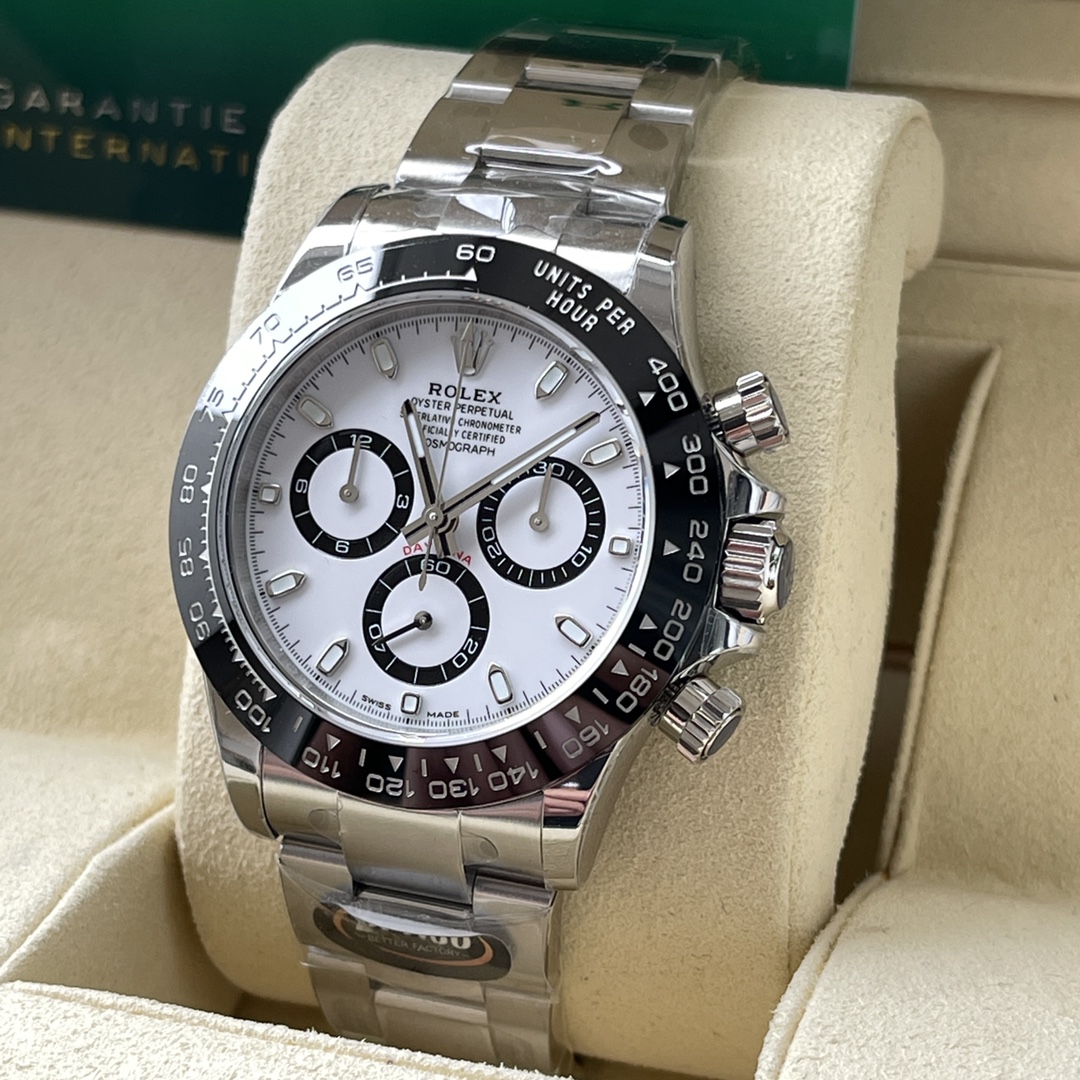 Cosmograph Daytona White,black counter rings Oyster, 40 mm, Oystersteel