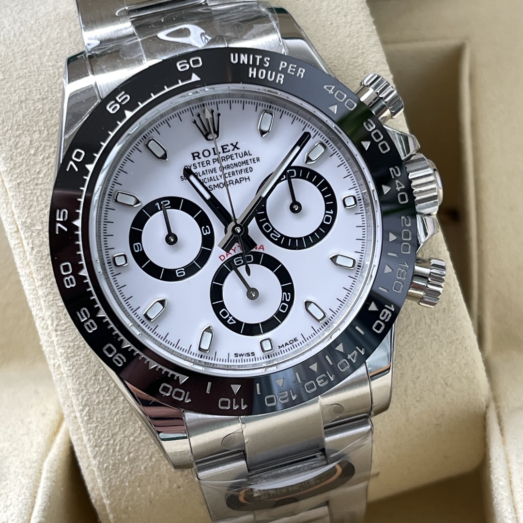 Cosmograph Daytona White,black counter rings Oyster, 40 mm, Oystersteel